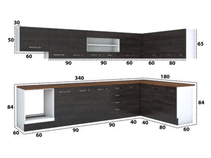 Bucatarie de colt Alfa, cu vitrina, corp cuptor, corp hota, wenge, blat termic nuc - imagine 4
