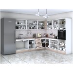 Bucatarie de colt Alfa, corp inalt cuptor, cu vitrina, sonoma, blat termic travertin - imagine 2