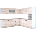 Bucatarie de colt Alfa, corp inalt cuptor, cu vitrina, sonoma, blat termic travertin - imagine 3