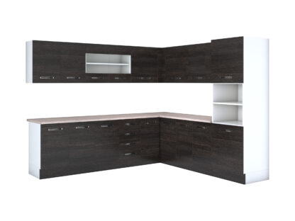 Bucatarie de colt Alfa, corp inalt cuptor, cu vitrina, wenge, blat termic travertin - imagine 3