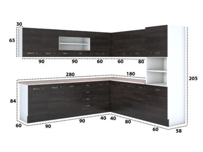 Bucatarie de colt Alfa, corp inalt cuptor, cu vitrina, wenge, blat termic travertin - imagine 4