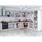 Bucatarie de colt Alfa, soldat, corp cuptor, corp hota, cu vitrina, sonoma, blat termic nuc - imagine 3
