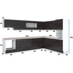 Bucatarie de colt Alfa, soldat, corp cuptor, corp hota, cu vitrina, wenge, blat termic travertin - imagine 4