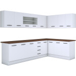 Bucatarie de colt Alfa, cu vitrina, alb, blat termic nuc - imagine 3
