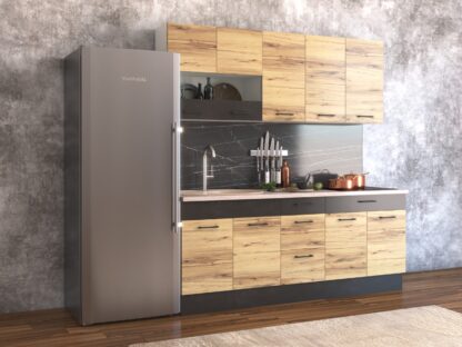 Bucatarie Greta 200 cm, stejar/antracit, blat termic travertin - imagine 2
