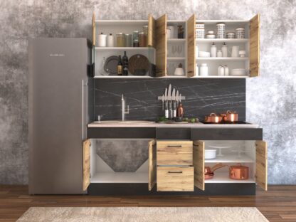 Bucatarie Greta 200 cm, stejar/antracit, blat termic travertin - imagine 3
