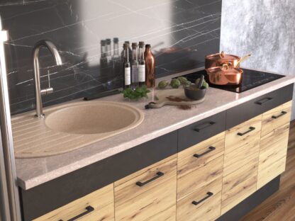 Bucatarie Greta 200 cm, stejar/antracit, blat termic travertin - imagine 4