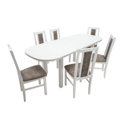Set masa extensibila 160x200 cm MB-12 (VENUS 1) BIALY cu 6 scaune S-38 B (BOSS 14) COD 18A 2 CUT
