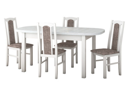 Set masa extensibila 160 x 200 cm cu 4 scaune tapitate, MB-12 Venus1 si S-38 Boss14 25B, Bialy, Lemn masiv de fag, Stofa - imagine 4