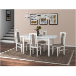 Set masa extensibila 160 x 200 cm cu 4 scaune tapitate, MB-12 Venus1 si S-38 Boss14 25B, Bialy, Lemn masiv de fag, Stofa