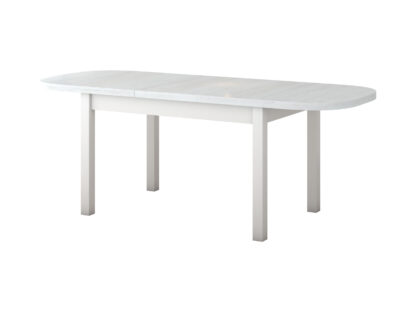 Set masa extensibila 160 x 200 cm cu 4 scaune tapitate, MB-12 Venus1 si S-38 Boss14 25B, Bialy, Lemn masiv de fag, Stofa - imagine 2
