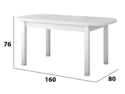 Set masa extensibila 160 x 200 cm cu 4 scaune tapitate, MB-12 Venus1 si S-38 Boss14 25B, Bialy, Lemn masiv de fag, Stofa - imagine 3