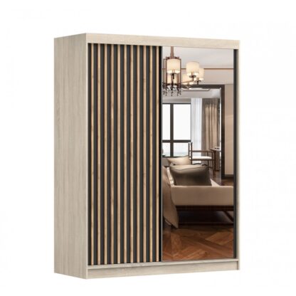 Dressing Gabriel sonoma/negru cu lamele artisan, cu oglinda, 150x200x61 cm