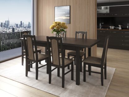 Set masa extensibila 140 x 180 cm cu 6 scaune tapitate, MB-21 si S-37, wenge, lemn masiv de fag, stofa