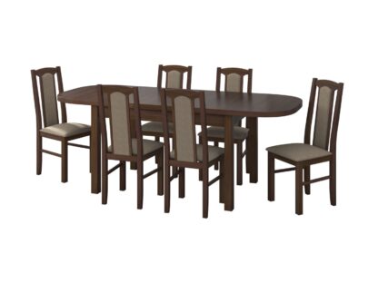 Set masa extensibila 160 x 200 cm cu 6 scaune tapitate, MB-12 Venus 1 si S-37, nuc, lemn masiv de fag, stofa - imagine 2