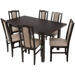 Set masa extensibila 140 x 180 cm cu 6 scaune tapitate, MB-21 si S-37, wenge, lemn masiv de fag, stofa - imagine 2
