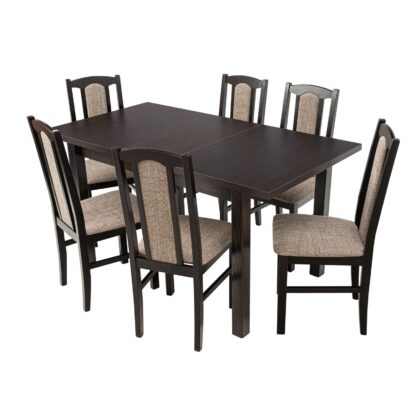 Set masa extensibila 140 x 180 cm cu 6 scaune tapitate, MB-21 si S-37, wenge, lemn masiv de fag, stofa - imagine 2