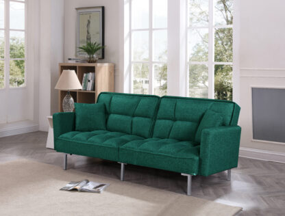 Canapea extensibila Eva, material textil, verde, 192x88x81 cm