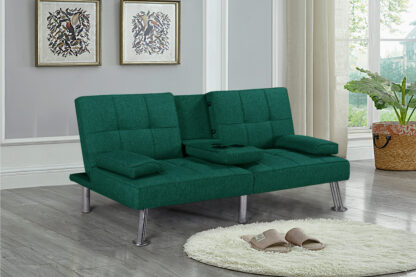 Canapea extensibila Petra, material textil, verde, 158x81x73 cm