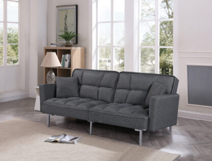 Canapea extensibila Eva, material textil, gri, 192x88x81 cm