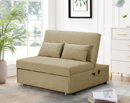 Canapea extensibila Cora, material textil, maro, 120x117x94 cm