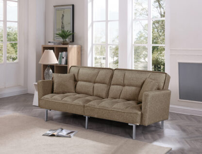 Canapea extensibila Eva, material textil, maro, 192x88x81 cm