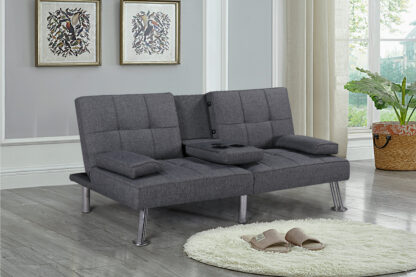 Canapea extensibila Petra, material textil, gri, 158x81x73 cm