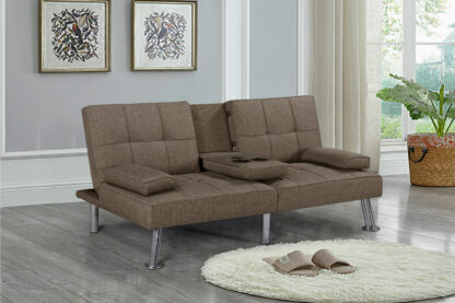 Canapea extensibila Petra, material textil, maro, 158x81x73 cm