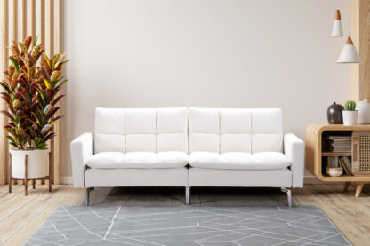 Canapea extensibila Zuni, material textil, alba, 204x91x85 cm