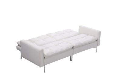 Canapea extensibila Zuni, material textil, alba, 204x91x85 cm - imagine 3