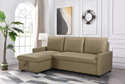 Coltar extensibil Ami, material textil, maro, 203x130x88 cm