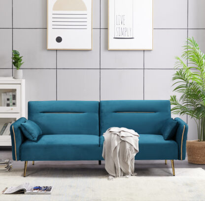 Canapea extensibila Andra, material textil, turcoaz, 211x87x81 cm