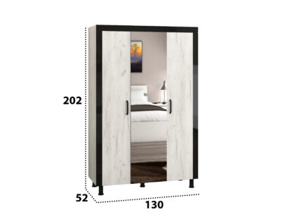 Dressing Omega, Alb murdar, Cu oglinda, 130x202x52 cm, PAL - imagine 3