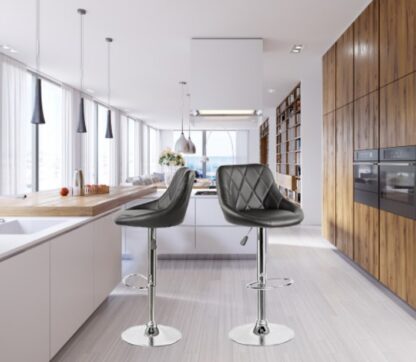 Scaun bar, S-202, Negru, 46x106x47 cm, Piele Ecologica - imagine 6