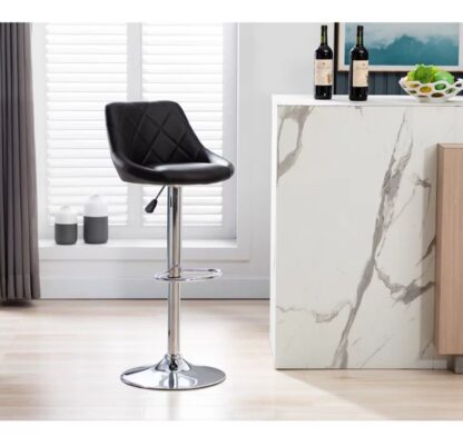 Scaun bar, S-202, Negru, 46x106x47 cm, Piele Ecologica - imagine 7