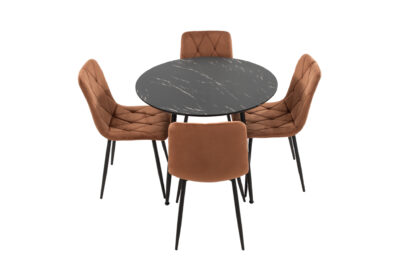 Set Masa MB-86, Negru, 90x75 cm, cu 4 Scaune S-207 Maro, 88x43x48 cm - imagine 2