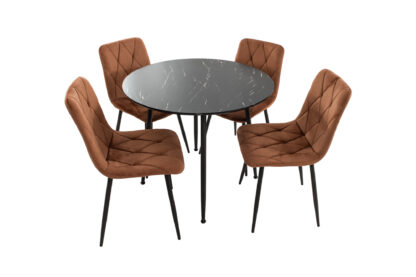 Set Masa MB-86, Negru, 90x75 cm, cu 4 Scaune S-207 Maro, 88x43x48 cm - imagine 3