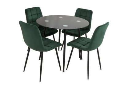 Set Masa MB-87, Negru, 90x75 cm, cu 4 Scaune S-205 Verde, 88x43x48 cm - imagine 3