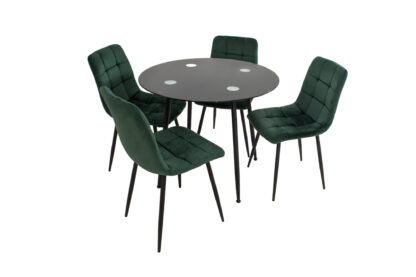 Set Masa MB-87, Negru, 90x75 cm, cu 4 Scaune S-205 Verde, 88x43x48 cm