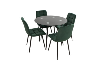 Set Masa MB-87, Negru, 90x75 cm, cu 4 Scaune S-205 Verde, 88x43x48 cm - imagine 5