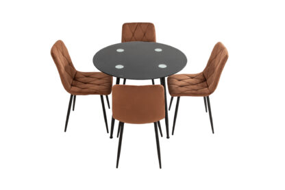 Set Masa MB-87, Negru, 90x75 cm, cu 4 Scaune S-207 Maro, 88x43x48 cm - imagine 2