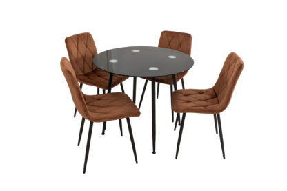 Set Masa MB-87, Negru, 90x75 cm, cu 4 Scaune S-207 Maro, 88x43x48 cm - imagine 3