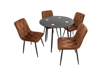 Set Masa MB-87, Negru, 90x75 cm, cu 4 Scaune S-207 Maro, 88x43x48 cm - imagine 4
