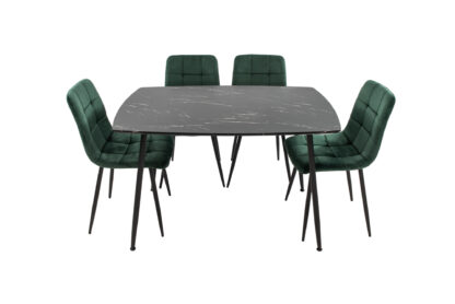 Set Masa MB-88, Negru,120x75x80 cm, cu 4 Scaune S-205 Verde, 88x43x48 cm