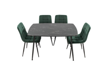 Set Masa MB-88, Negru,120x75x80 cm, cu 4 Scaune S-205 Verde, 88x43x48 cm - imagine 2