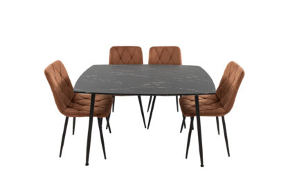 Set Masa MB-88, Negru, 120x75x80 cm, cu 4 Scaune S-207 Maro, 88x43x48 cm