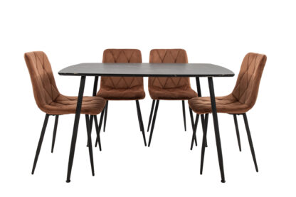 Set Masa MB-88, Negru, 120x75x80 cm, cu 4 Scaune S-207 Maro, 88x43x48 cm - imagine 2