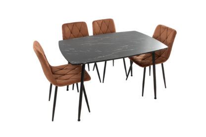 Set Masa MB-88, Negru, 120x75x80 cm, cu 4 Scaune S-207 Maro, 88x43x48 cm - imagine 3