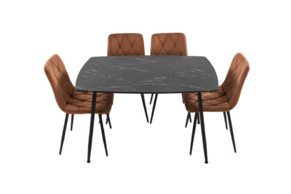 Set Masa MB-88, Negru, 120x75x80 cm, cu 4 Scaune S-207 Maro, 88x43x48 cm - imagine 4