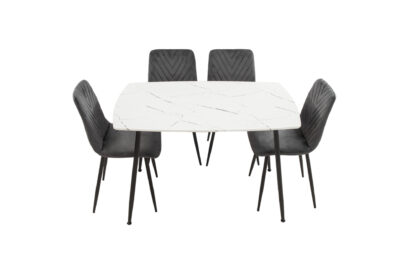 Set Masa MB-88, Alb, 120x75x80 cm, cu 4 Scaune S-206 Gri, 88x43x48 cm